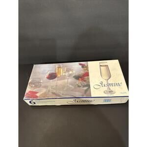 NEW In Box JASMINE Crystal Flute SET OF 6 CHAMPAGNE FLUTES Germany 8” Tall